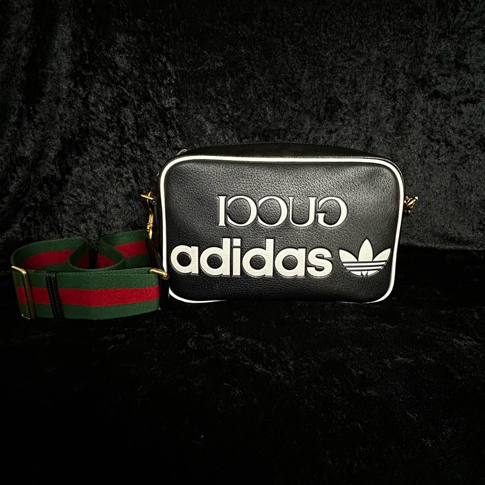 Adidas X Gucci Small Shoulder Bag, Black and White Leather w/ red & green strap.